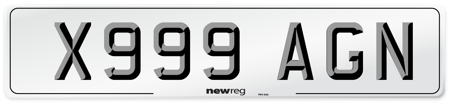 X999 AGN Number Plate from New Reg